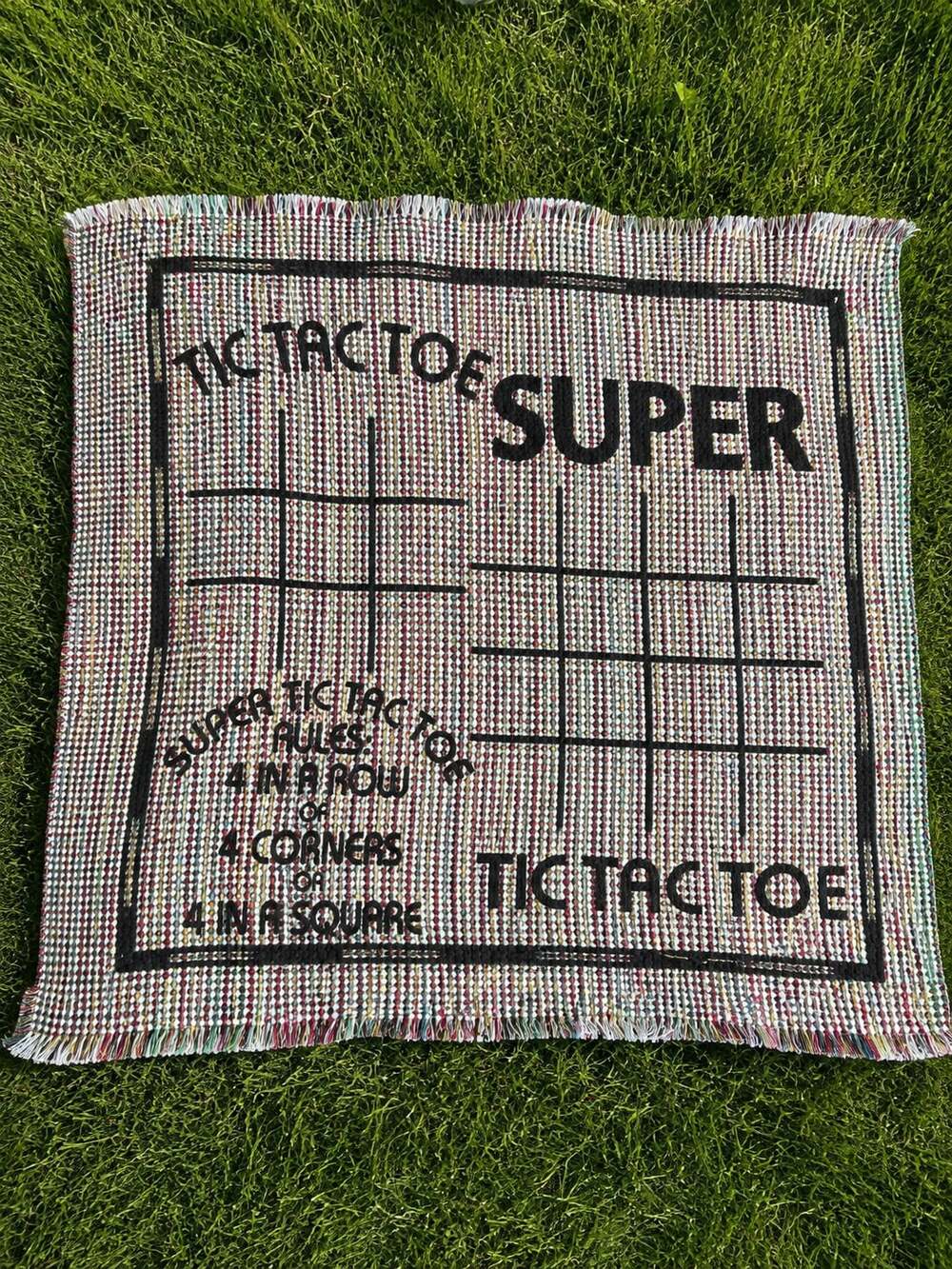Multiflex Designs Jumbo 2-in-1 Checkers and Super Tic-Tac-Toe Woven Game Rug